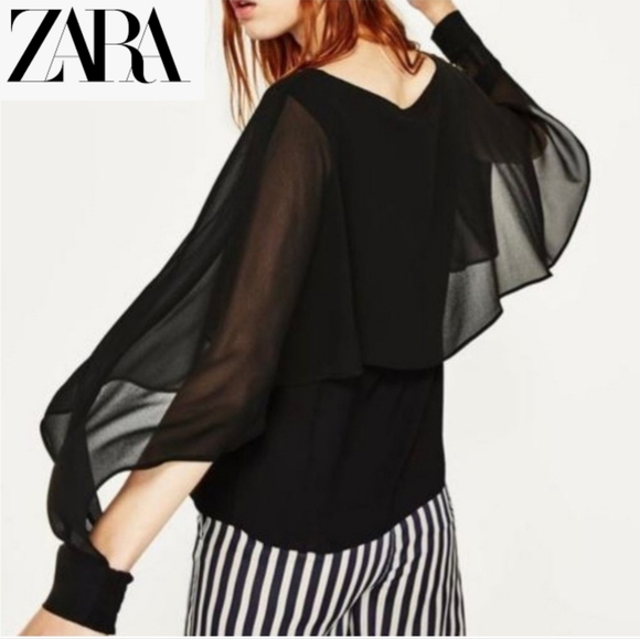 Zara Tops - 🇪🇦 Zara - Double-Layered Flowy Cuffed Longsleeve Blouse